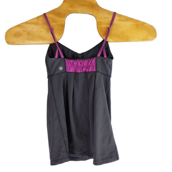 Lululemon‎ Bliss Womens 4 Black Purple Adjustable Strap Tank Top With Pads - Picture 2 of 4